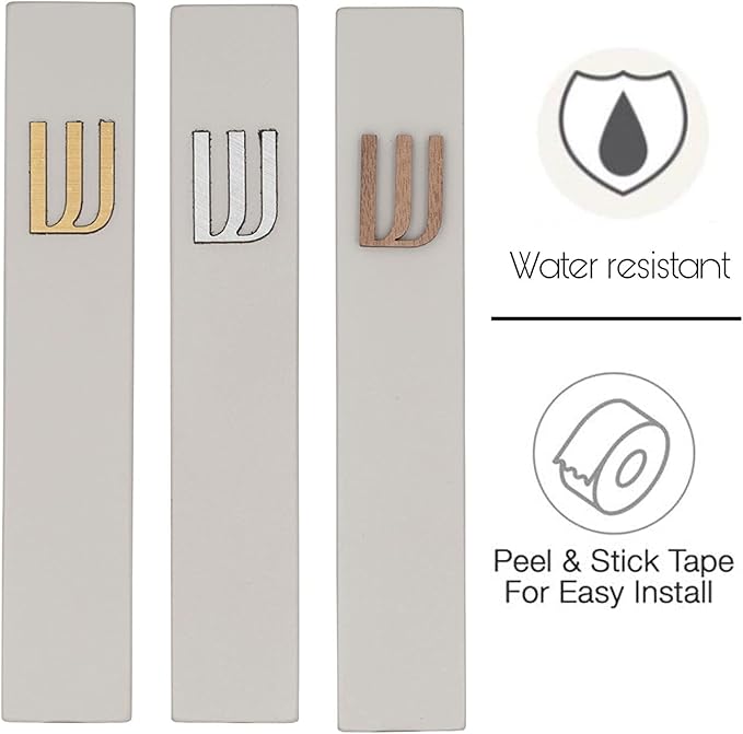 A&S Mezuzot Modern Concrete Mezuzah Case with Scroll, Easy Peel and Stick Mezuza (Grey+ Wood Shin, 9 Inches)