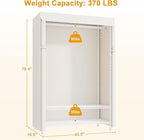 H5C Plus Clothes Rack with Cover, Portable Closet for Hanging Clothes, Covered Clothing Racks Heavy Duty, 3-Tiers Garment Rack with Shelves Max Load 370LBS White Closet Rack with White Cover