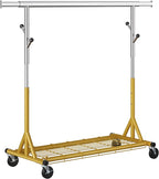 Rolling Clothes Rack Load 530lbs,Heavy Duty Garment Rack With Sturdy Wheel And Shelves, Adjustable Portable Hanging Rack For Clothes, Gold
