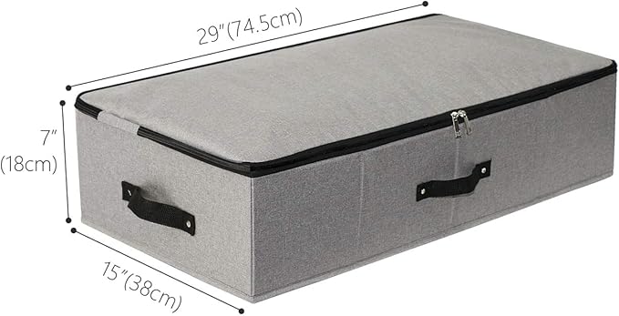Omygarden 2PCS Foldable Under Bed Storage Container with Plastic Support Liner, Handles, Zipper lid, Sweater Pillow Blankets ClothesStorage Organizer for Bedroom and Closet, 29×15×7inch, Dark Grey