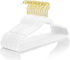 MIZGI Premium Velvet Hangers Pack 60 Pcs Heavyduty - Non Slip Slimline - Velvet Suit Hangers White - Gold Hooks,Space Saving Clothes Hangers