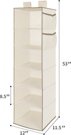 MAX Houser 6 Tier Shelf Hanging Closet Organizer, Closet Hanging Shelf with 2 Widen Straps for Storage, Foldable (Beige2) | Shelf, 2 Widen Straps, Storage