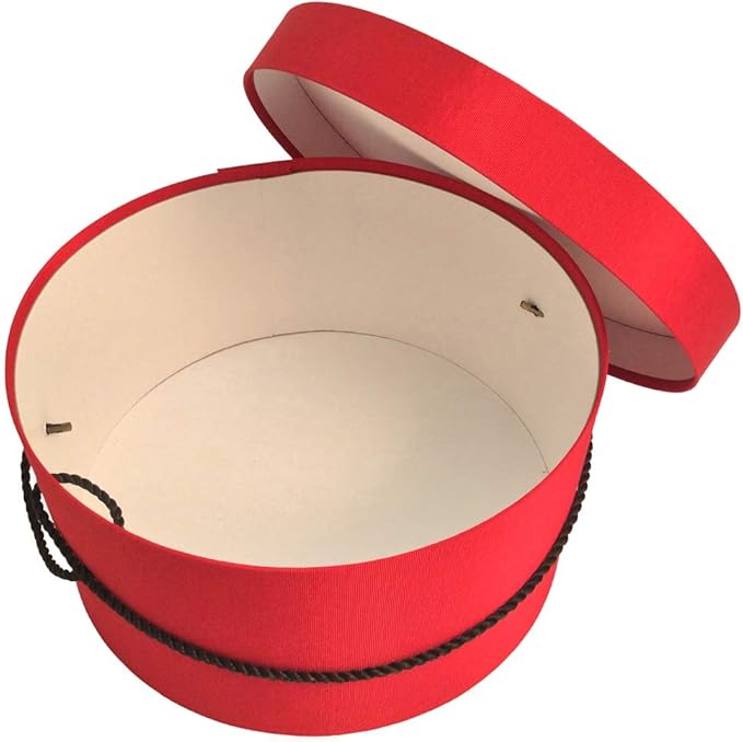 Sarah's Hat Boxes Classic Red Hat Box – 14.75" x 7.5" (Dia. x Ht.) Handmade in USA – Odorless Non-Toxic Adhesive, Cording Handle – Premium Storage for Hats & Accessories