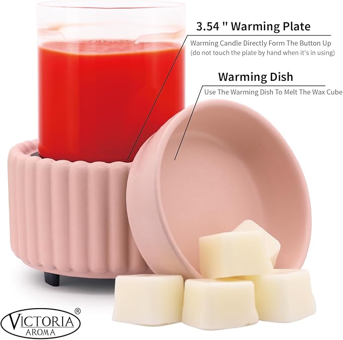 VICTORIA AROMA Ceramic Wax Melt Warmer 3-in-1 Wax Warmer for Scented Wax - Electric Fragrance Burner for Home, Office, Bedroom - Gift & Décor（Pink）