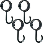 4-Pack Round Clamp-on Hooks for Rod, 1-1/4 Inch (32mm) Inner Diameter, No Drill Wall Hooks for Closet, Shower, Towel, Heavy Duty Metal Hooks for Home Organization, Black