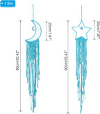 PATIKIL Moon Star Dream Catcher Decor, 39" Boho Dream Catcher Macrame Woven Wall Hanging for Home Decor Bedroom Accessories Cafes Wedding Decoration, Blue