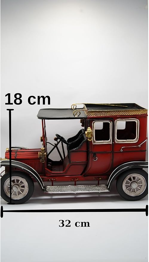 Decorative Car Antique Red Retro Model Metal Ornament 18x32cm Vintage Style Home Decor Shelf Display Collectible Gift - Multicolor, One Size