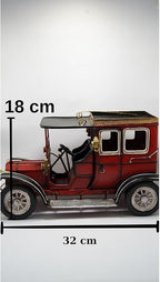 Decorative Car Antique Red Retro Model Metal Ornament 18x32cm Vintage Style Home Decor Shelf Display Collectible Gift - Multicolor, One Size