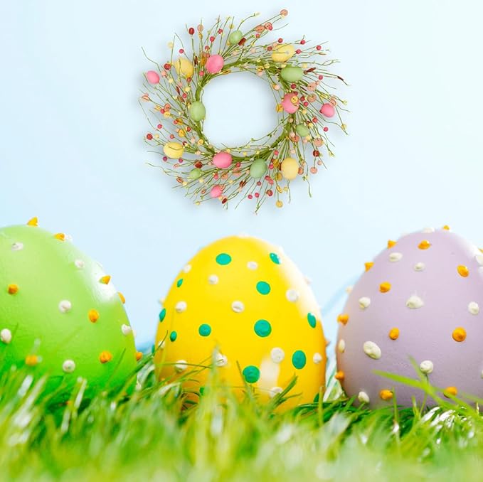 WreathDream Easter Wreaths for Front Door Easter Egg Wreath with Colorful Eggs,Berry for Front Door Indoor Outdoor Party Home Wall Window Festival Decoration
