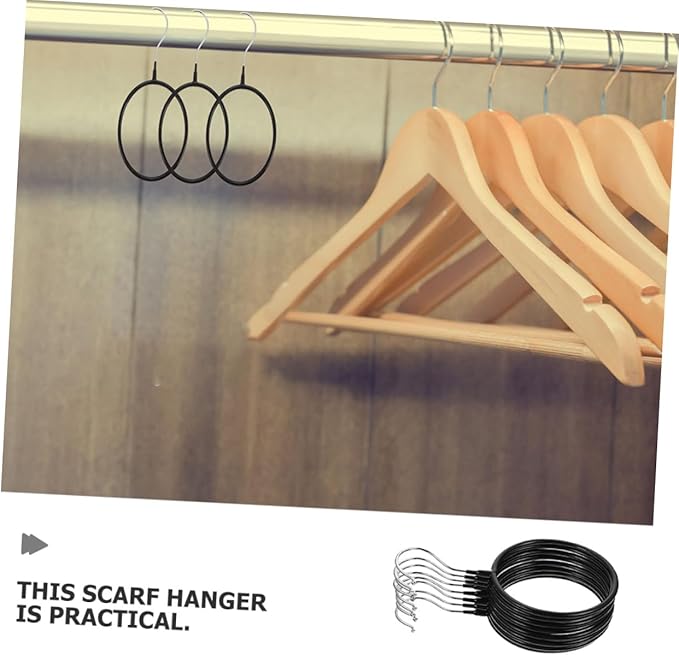 ABOOFAN 10pcs Heavy-Duty Metal Scarf Hanger Rings with Plastic Coating, Multi-Functional Scarf and Belt Organizer for Closet Storage and Display, Black Large Size for Home and Travel Use