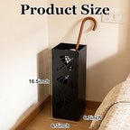 Metal Umbrella Holder, Square Stand for Entryway and Home Decor, 6.3" x 6.3" x 16.5" in Black, Sturdy Rack for Walking Canes and Umbrellas