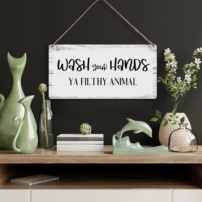 Wash Your Hands ya Filthy Animal Sayings Home Wall Decor Wooden Signs Rustic Farmhouse Hanging Wall Plaque Sign Bathroom Gift