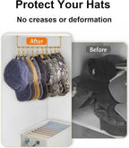 Viklluyr Hat Organizer for Baseball Caps Hat Rack with 20 Hooks - Sturdy Metal Hat Storage Wall Mounted Caps Hanger Set of 2 for Closet Door Bedroom Entryway Laundry(Gold)