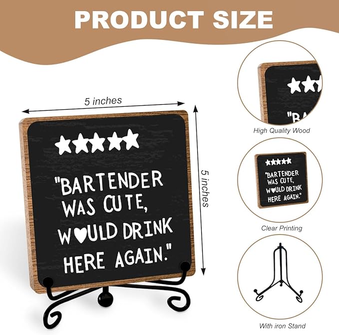 Funny Home Bar Plaque, Wooden with Stand, Bar Table Decorations, Desk Shelf Decor Supplies