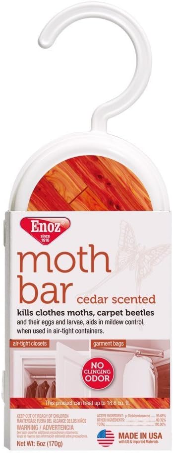 Enoz Cedar Scented Moth Cakes, Kills Clothes Moths and Carpet Beetles, No Clinging Odor, Cedar Scented, 6 Oz Hanger, 6 Pack