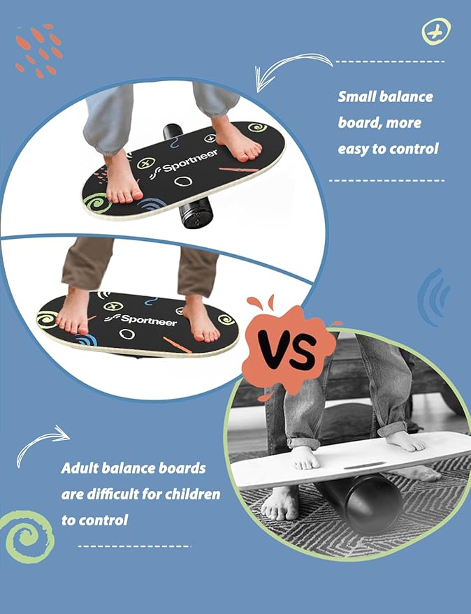 Sportneer Balance Board Kids Wooden Wobble Board for Kids, Safe and Sturdy Balance Trainer, Kids Balance Board for 3-5 6-12 (With Semi-circular Wobble Blocks)