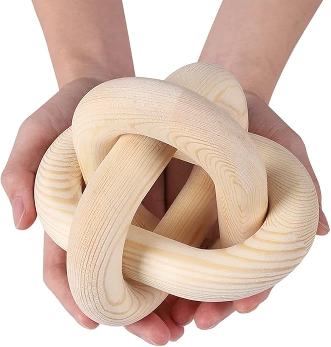 Wood Knot Chain Link Decor - 3 Link Boho Wooden Hand Carved Decorative Wooden Links Knots for Coffee Table Entryway Modern Farmhouse Shelf Decoration