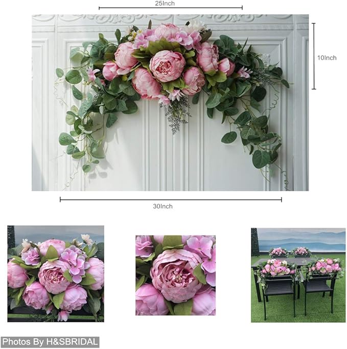 H&S BRIDAL Wedding Arch Flowers, 30 Inch Rustic Artificial Floral Swag for Door Lintel, Green Leaves Rose Peony Sunflowers Table Centerpieces Home Decoration