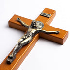 KUXBET Crucifix Wall Cross Wooden Jesus Christ Catholic Hanging Wall Cross for Home Decor 10 Inch Cross For Wall Golden Oak (10" L x 4.9" W)