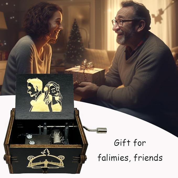 Youtang Lalaland Music Box Hand Crank Musical Box Carved Wooden,Play (Lalaland Theme, Black)