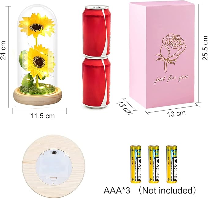 Valentines Day Rose Gifts for Her,Valentines Gifts for Women,Valentines Birthday Gifts for Women,Valentine's Day Flowers Gifts for Mom Girlfriend Wife,Sunflower In A Glass Dome Gifts for Valentine Day
