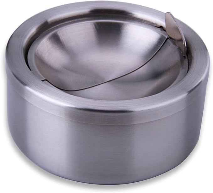 hanlongyu Outdoor Ashtray with Lid, Flip Top Stainless Steel Ash Tray, Metal Windproof Cigarette Ashtrays for Indoor or Outdoor Use, Desktop Ashtray Office Patio Home Decor