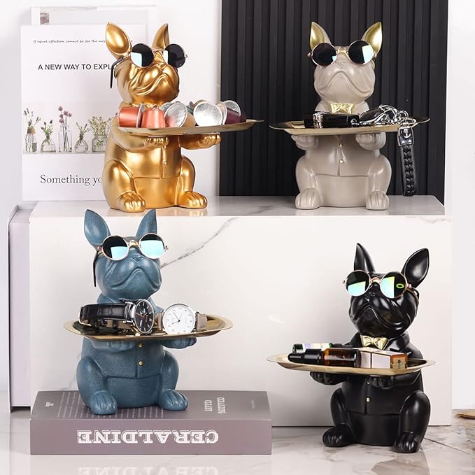 French Bulldog Gifts Statue Tray Organizer for Keys, Candy, Jewelry, Earrings, Entrance Piggy Bank - Modern Decor Resin French Bulldog Decor Entryway Table, Coffee Table, Office Desk, Home Decor
