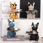 QIANLING Modern Decor Resin Gold Bulldog Tray Statue Tray Storage Key Holder Candy Jewelry Earrings Tray Suitable for Home Decor Modern Art Dining Table Decor Office Small Object Tray (Golden Yellow)