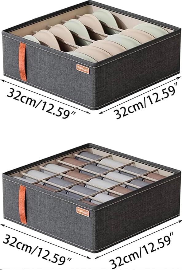 3pack Wardrobe Clothes Organizer，Foldable Underwear Storage Box Fabric Storage Bin with Divider for Socks Bra Clothes Underwear Organizer Drawer Multifunctional Household Box (Dark gray)