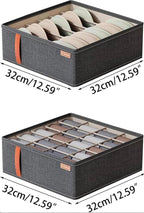 3pack Wardrobe Clothes Organizer，Foldable Underwear Storage Box Fabric Storage Bin with Divider for Socks Bra Clothes Underwear Organizer Drawer Multifunctional Household Box (Dark gray)