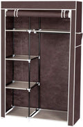 Portable Closet Wardrobe, Closet Storage Organizer Rack with Shelves and Cover for Hanging Clothes, Non-Woven Fabric, Quick and Easy to Assembly (64'', Dark Brown)