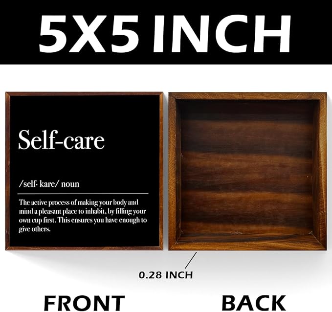 Inspirational Wooden Box Sign Mental Health Rustic Office Desk Decoration Gifts Wood Plaque Home Shelf Table Decor Self Care Must Haves (Black)