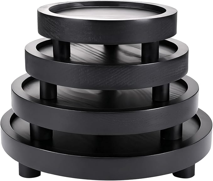 HOMIEE 4PCS Wooden Risers for Display 8/7/6/5 Inch Wood Pedestal Stand Mini Tray Stand Rustic Riser for Decor Home Kitchen Tiered Tray (Black)