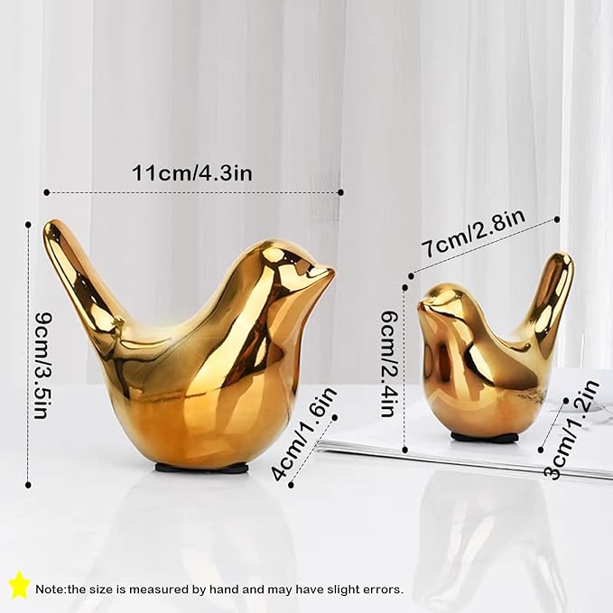 Small Animal Statues, Gold Bird Figurines Home Decor, Modern Home Decorative, Ceramic Decor for Office Desktop, Bookshelf, Bedroom, Living Room, Cabinets (Gold 2 Pcs)