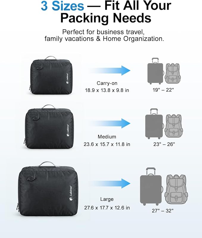 2-Pack Vacuum Seal Bags for Clothing Travel with Portable USB-Powered Pump, Triple Your Space, Reusable Space Saver Compression Bags for 27"- 32" Luggage Suitcase & Home Storage (Large)