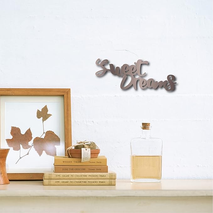 CREATCABIN Sweet Dreams Sign Wood Wall Decor Art Cutout Letter Word Laser Cut Unfinished Decorative Valentine's Day for Living Room Home Door Farmhouse Porch Bedroom Decoration 11.8 x 4.7 Inch,Camel