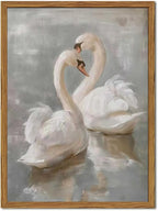 Framed Vintage Swan Canvas Wall Art, Romantic White Swan Paintings Wall Decor, Rustic Animal Pictures Prints Farmhouse Home Decor for Living Room Bedroom 12x16 inch