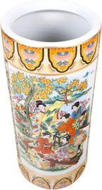 ORIENTAL Furniture Warehouse 18" Satsuma Style Painted Porcelain Umbrella Stand