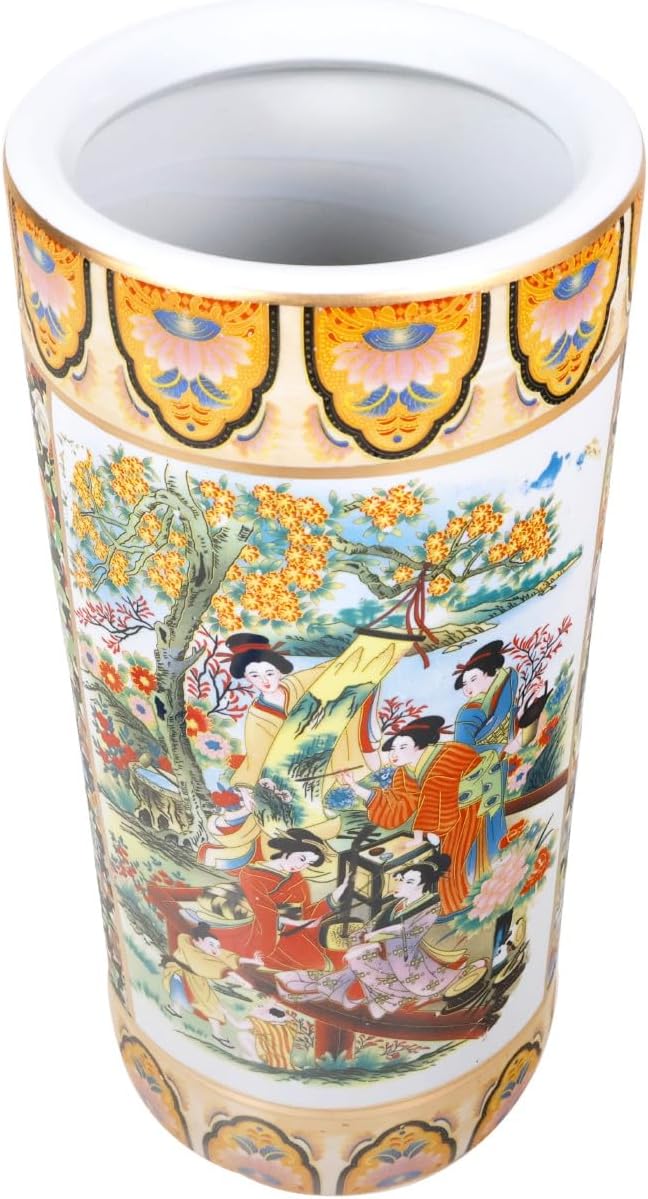 ORIENTAL Furniture Warehouse 18" Satsuma Style Painted Porcelain Umbrella Stand