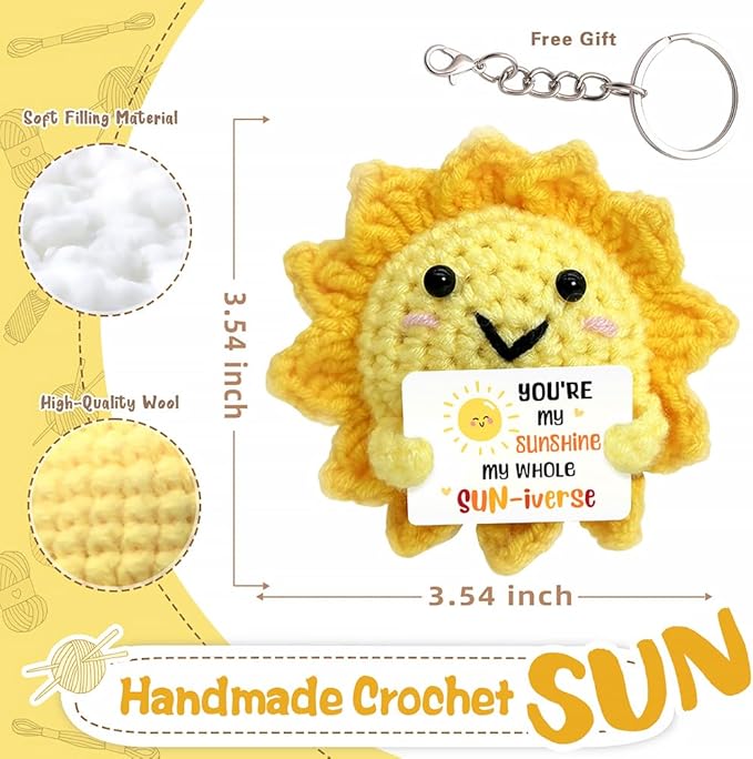 Sunshine Gifts for Girlfriend & Boyfriend, Handmade Positive Crochet Sunshine Doll with Sweet Messages - Crochet Emotional Support Buddies, Positive Gift for Her/Him, Long Distance Relationship Gifts