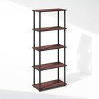Furinno Turn-N-Tube Book Shelf, 5-Tier Bookshelf, Bookcase with Multipurpose Compact Display Rack, 11.6 x 23.6 x 57.4, for Living Room, Bedroom, Home Office, Dark Cherry/Black