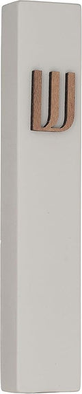 A&S Mezuzot Modern Concrete Mezuzah Case with Scroll, Easy Peel and Stick Mezuza (Grey+ Wood Shin, 7 Inches)