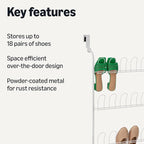 Amazon Basics Over the Door Metal Shoe Rack, 18 Pair Capacity, White