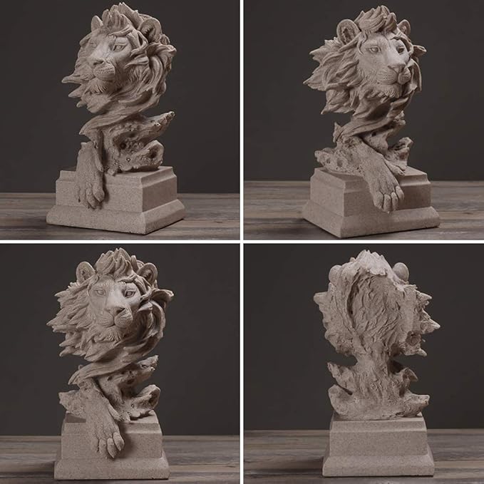 H&W Sandstone Lion - The King of Beasts - Statue Decoration for Home/Study/Living Room, Great Collectible Figurines, Best Gift for The Man, Sandstone Color (HH17-D2)