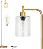 Ziisee Floor Lamps for Living Room - Standing Lamp with Seeded Glass Shade, Modern Gold Floor Lamp with LED Bulbs, Bright Industrial Floor Lamp for Bedroom, Tall Lamp for Office - Gold