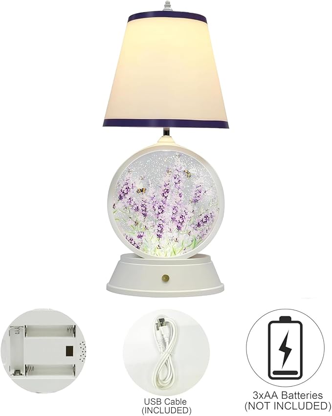 MOMENTS IN TIME Table-top LED Lamp with Glittering Snow Globe Spinning Water Globe with USB Cable, (Battery Operated Optional)