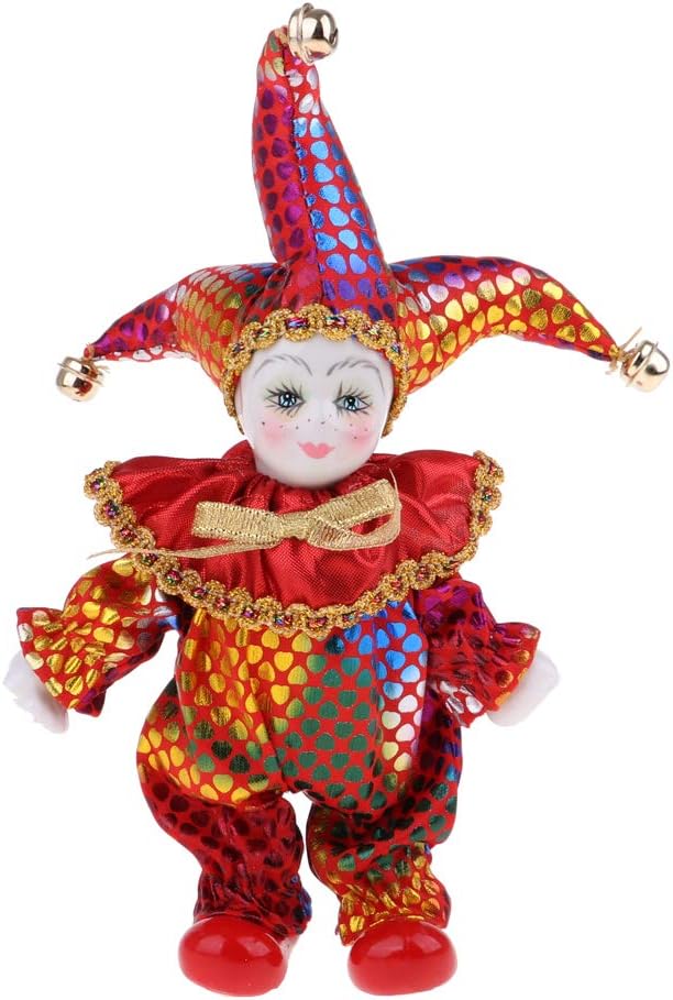 Maxyoung 7 Inch Italian Eros Porcelain Doll, Cute Triangel Clown Dolls, Vintage Figurine, Collectible Toys, Christmas Halloween Birthday Gift, Movable Joints