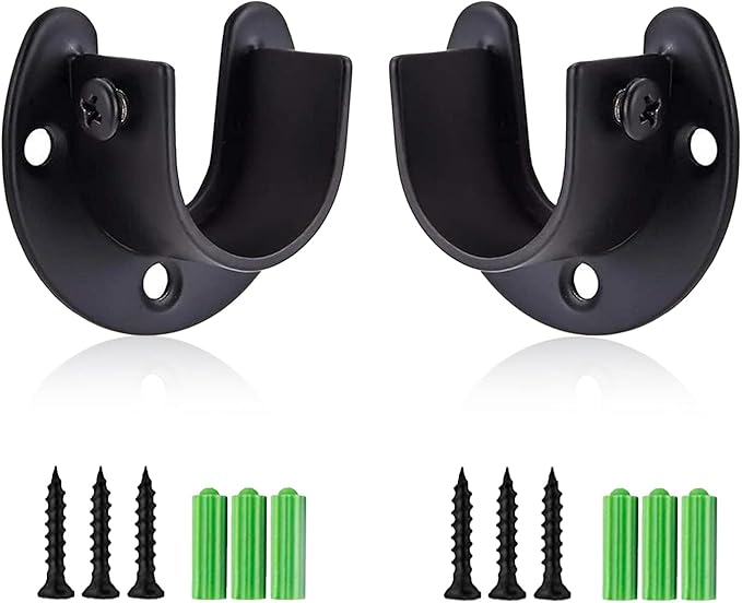 Stainless Steel Closet Rod Bracket, 1-1/2 Inch Diameter Closet Rod Holder 2 Pcs, Heavy Duty Curtain Rod Holder, Black Closet Rod Support with Screws