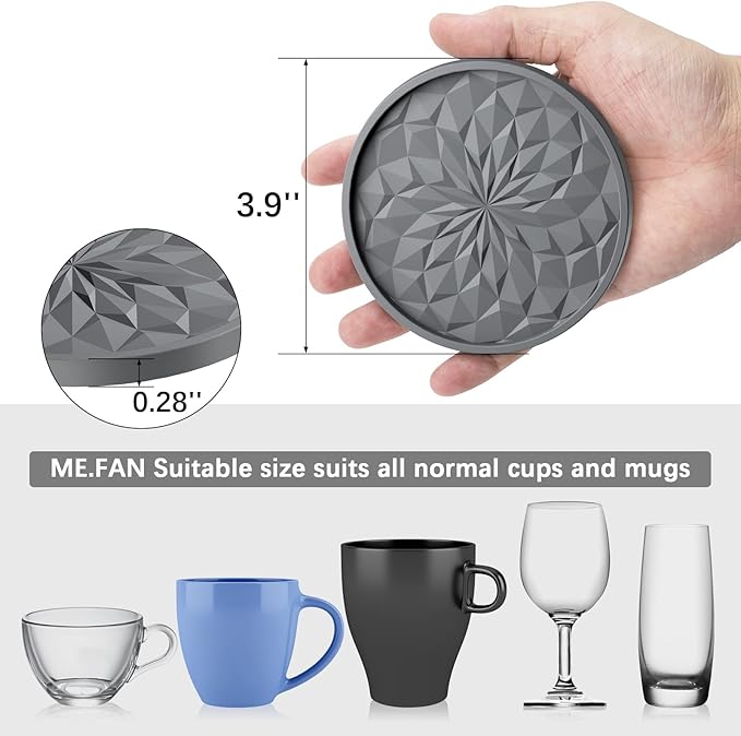 ME.FAN Silicone Coasters with Holder,[6 Pack] Drinking Coasters - Cup Mat for Hot or Cold Drinks, Thickened, Non-Slip, Non-stick,Deep Tray Olive Green