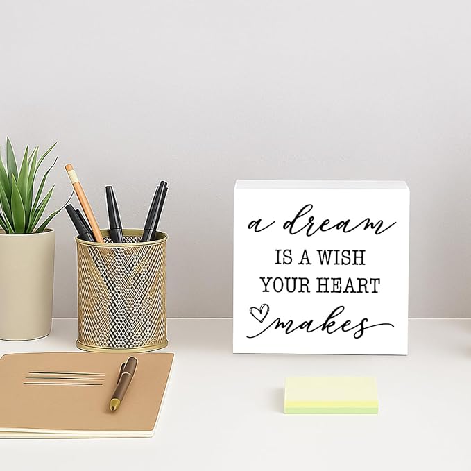 Motivational Home Decor, A Dream Is A Wish Your Heart Makes, Nursery Quote, Rustic Home Decor, Inspirational Art, Gift for Dreamers, Housewarming Gift, Box Sign Decoration Tabletop, 5.1x5.1inches